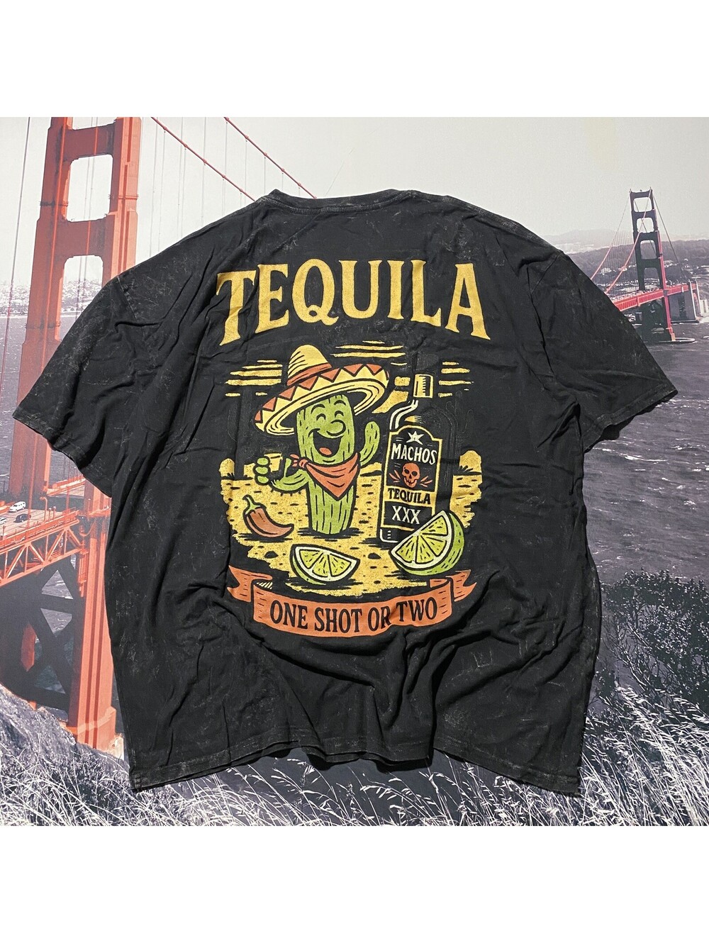Tequila T-Shirt Mens Size L Large One Shot Or Two Graphic Tee Black Distressed